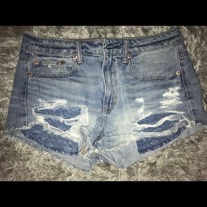 American Eagle High rise distressed denim shorts 8